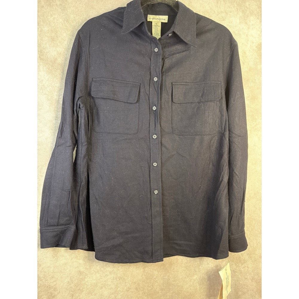 NWT Evan-Picone Button Down Shirt Mens Medium Navy Blue Wool Blend Utility